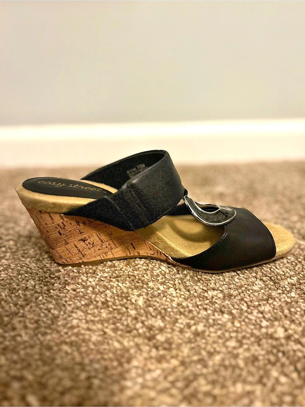 easy street Larrain Wedge Slide Sandal Black Wedges